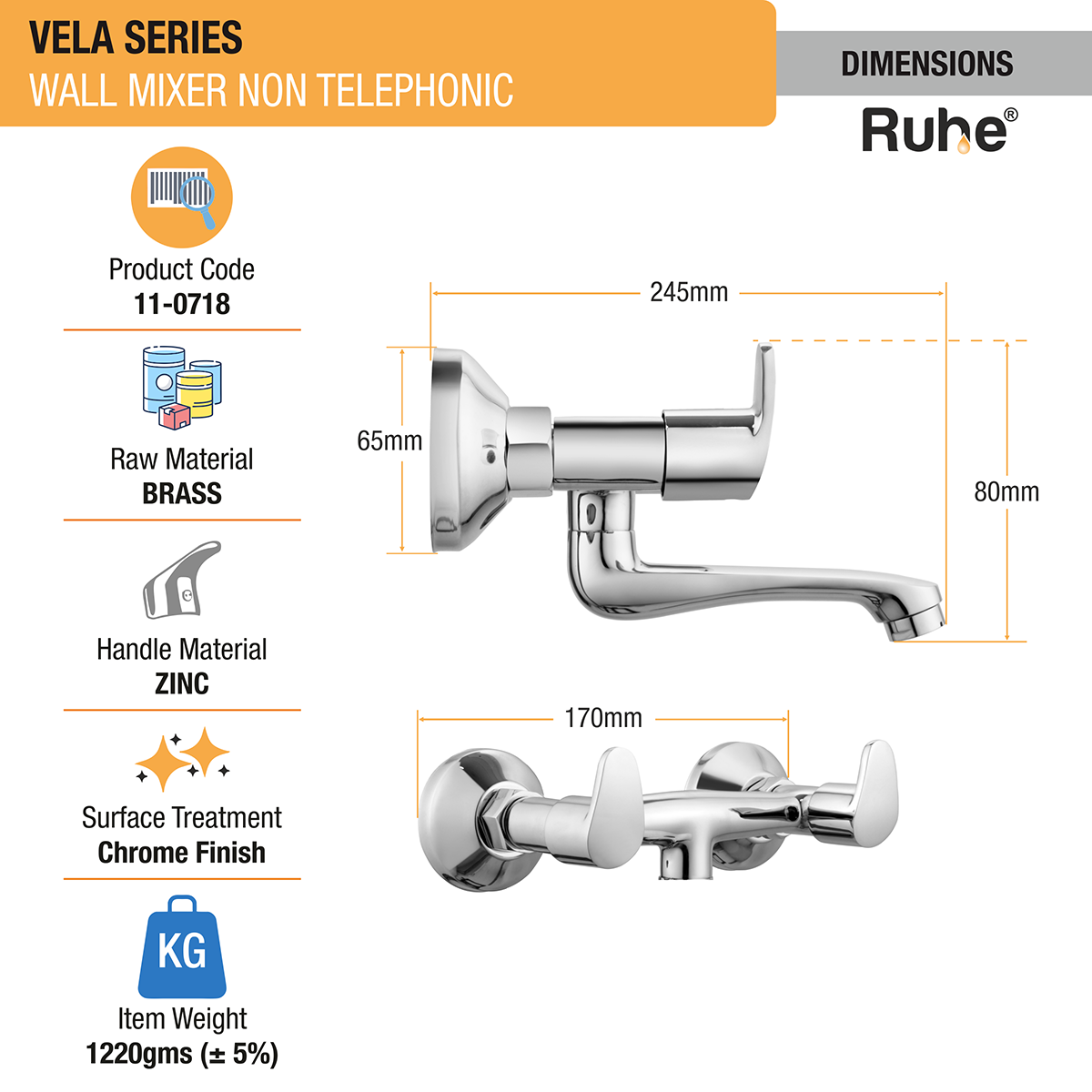 Vela Wall Mixer Tap - by Ruhe®