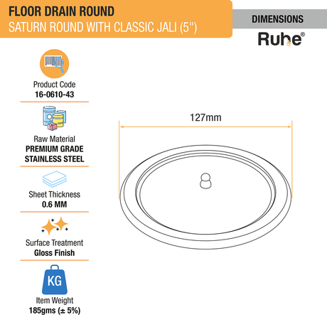 Saturn Classic Jali Round Floor Drain (5 Inches) with Lid - by Ruhe®