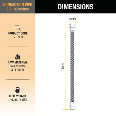 Geyser Connection Pipe SS (30 Inches) (304 Grade) (Pack of 2) dimensions and size