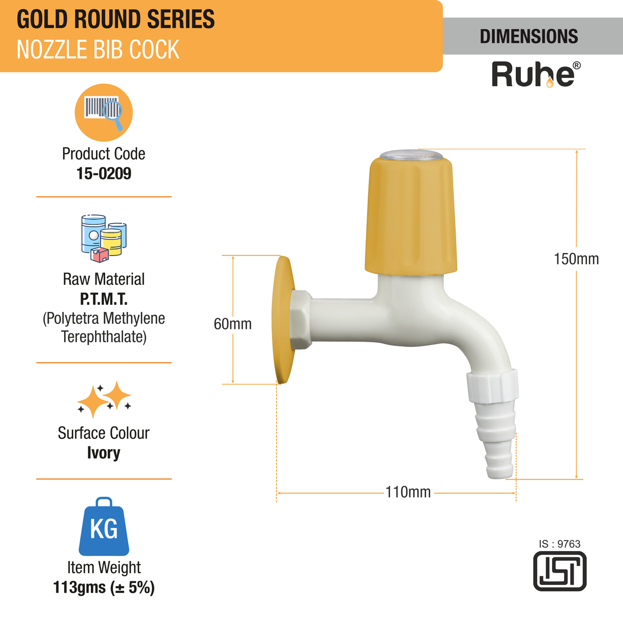 Gold Round Nozzle Bib Tap PTMT Faucet - by Ruhe®