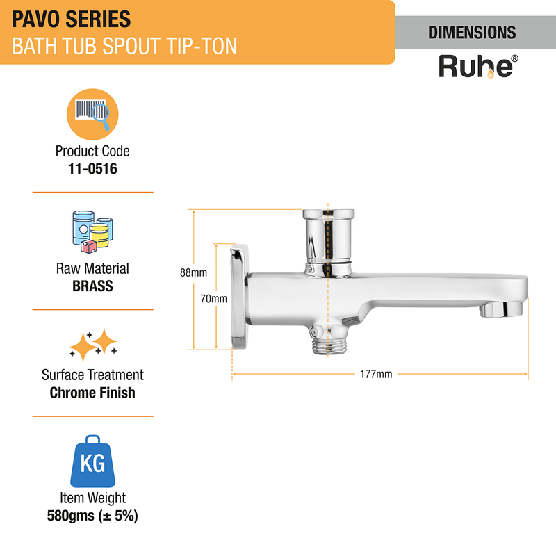Pavo Bathtub Tap with Tip-Ton Button (Only Spout) - by Ruhe