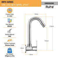 Onyx Sink Tap With Swivel Spout Faucet dimensions and size