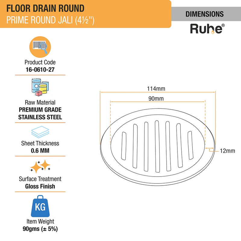Prime Round Jali Floor Drain (4 1/2 Inches) (Pack of 4) - by Ruhe