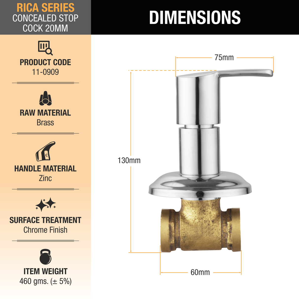 Rica Concealed Stop Valve (20mm)- by Ruhe®