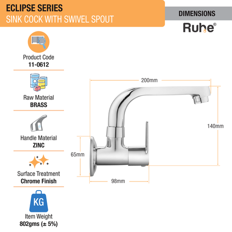 Eclipse Sink Tap With Small (7 inches) Round Swivel Spout Faucet dimensions and size
