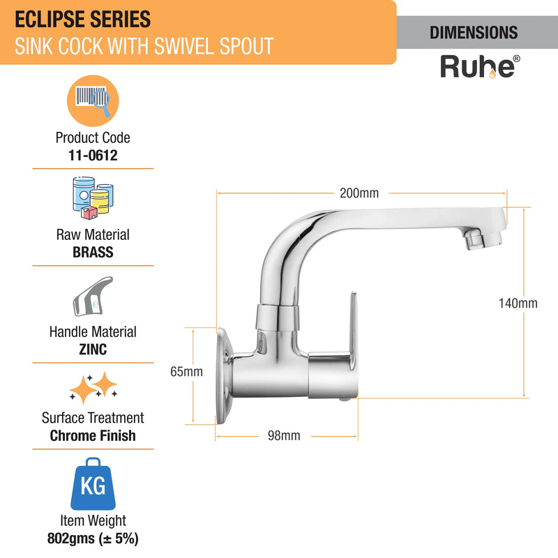 Eclipse Wall Mount Kitchen Sink Tap with Swivel Spout