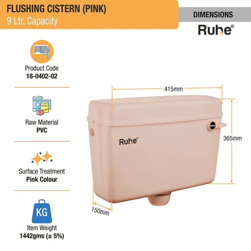 Pink Flushing Cistern (9 Ltr) - by Ruhe