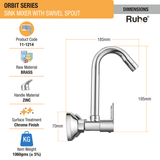 Orbit Sink Mixer with Small (12 inches) Round Swivel Spout Brass Faucet dimensions and size