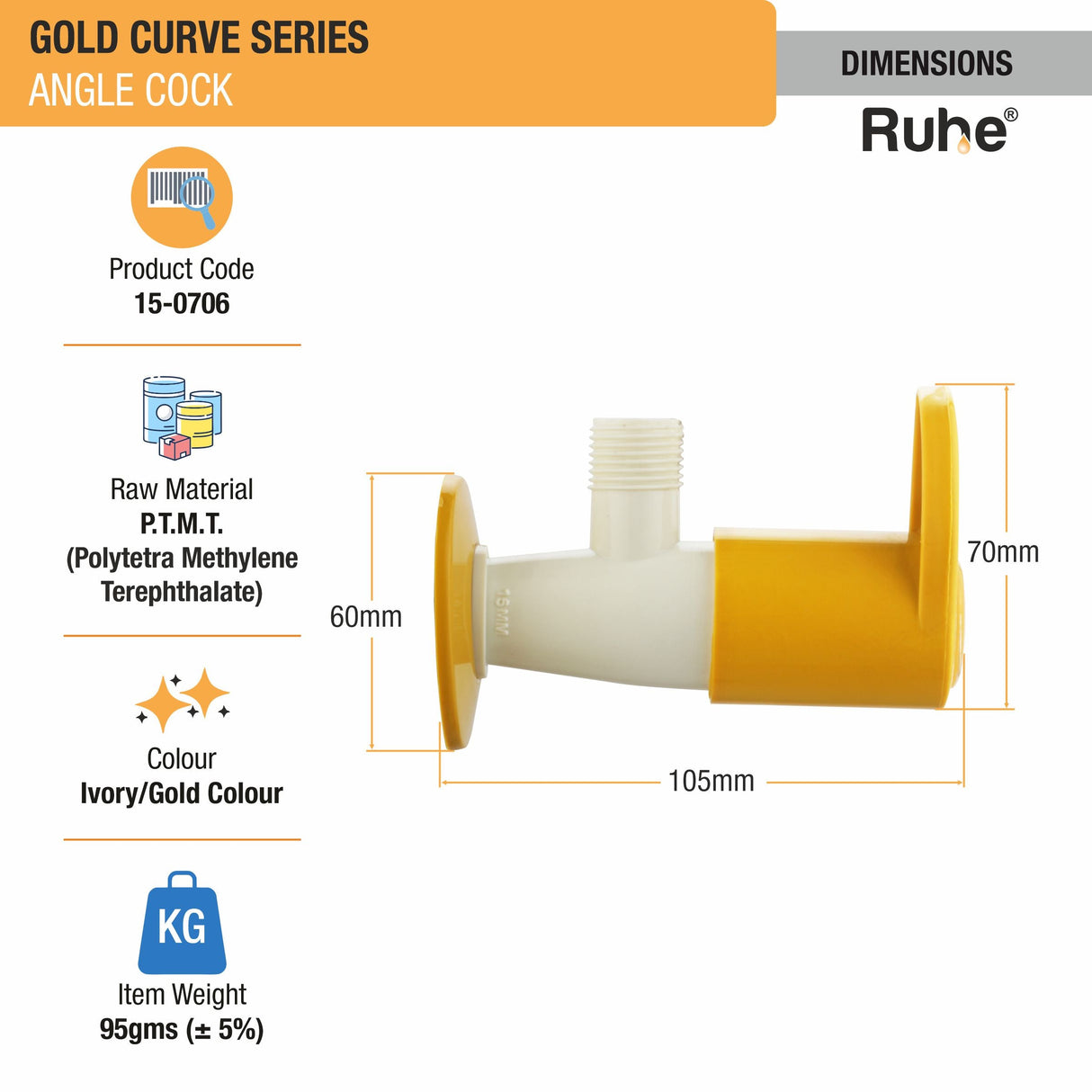 Gold Curve Angle Valve PTMT Faucet - by Ruhe®