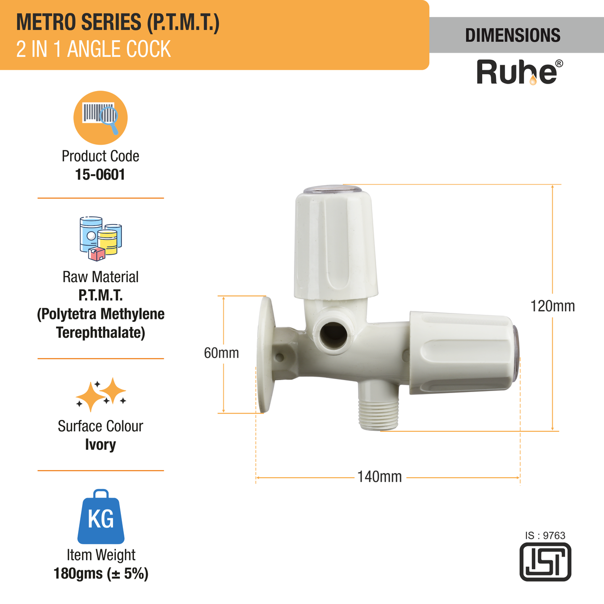 Metro PTMT 2 in1 Angle Cock Faucet dimensions and size
