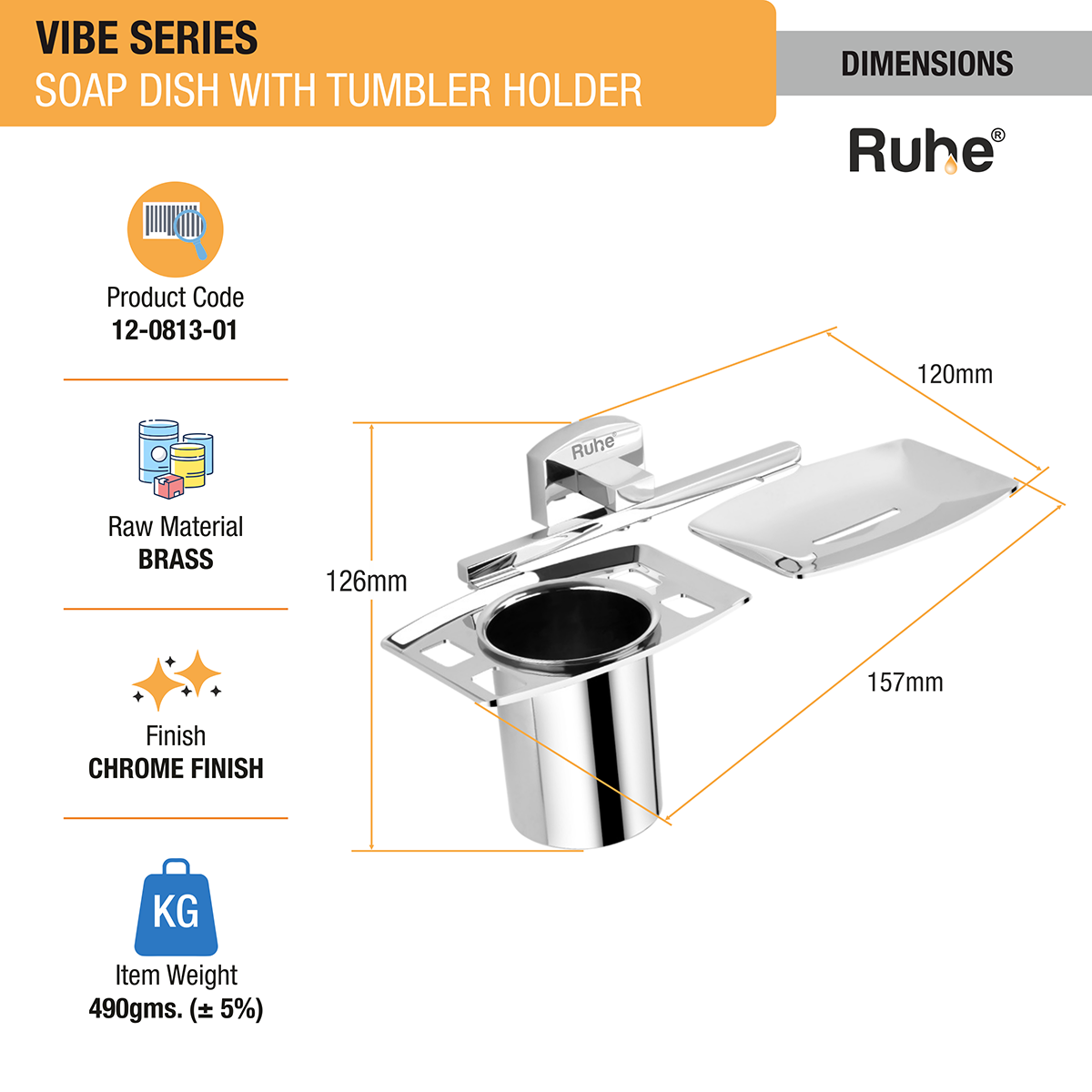 Vibe Brass Soap Dish with Tumbler Holder dimensions and size