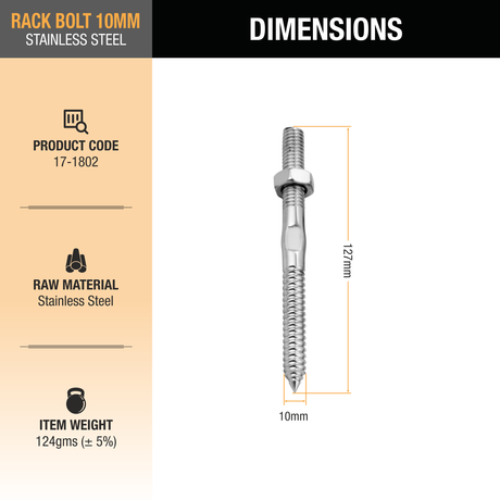 Rag Bolt Stainless Steel (10mm) dimensions and size