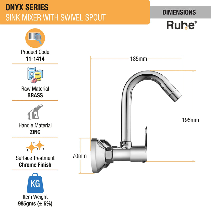 Onyx Wall-mount Kitchen Sink Mixer Tap with Small Swivel Spout (7") - by Ruhe