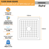 Check Floor Drain Square Flat Cut (6 x 6 Inches) with Hole dimensions and size