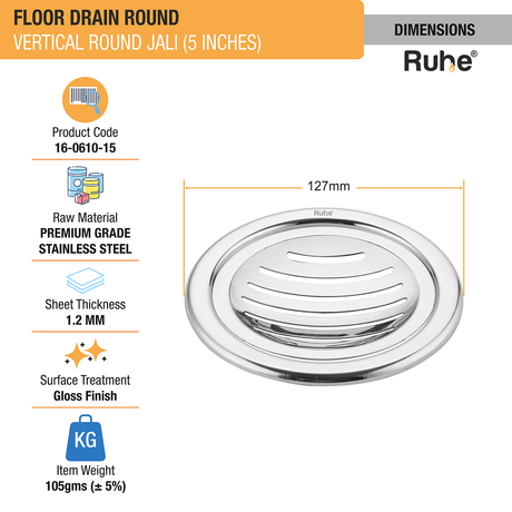 Vertical Round with Collar Floor Drain (5 Inches) (Pack of 2) - by Ruhe®