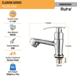 Clarion Pillar Tap Brass Faucet dimensions and size