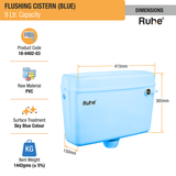 Blue Flushing Cistern (9 Ltr) dimensions and size