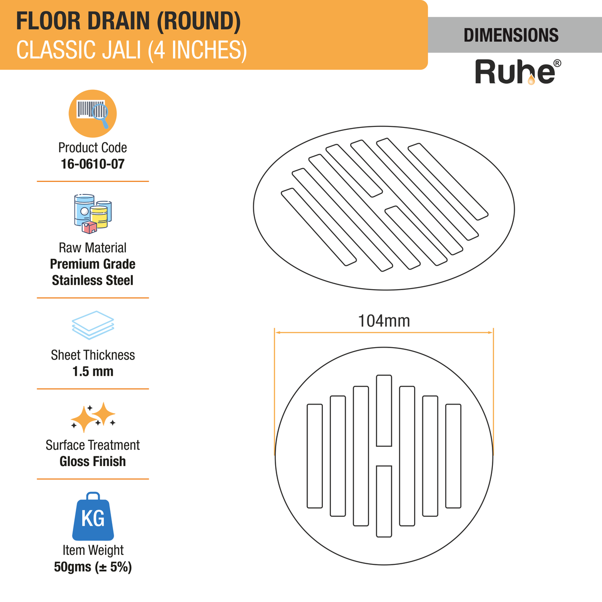 Classic Round Floor Drain (4 inches) (Pack of 2)  - by Ruhe