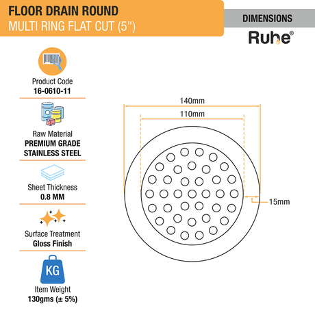 Multi Ring Flat Cut Floor Drain (5 inches) (Pack of 2) - by Ruhe®