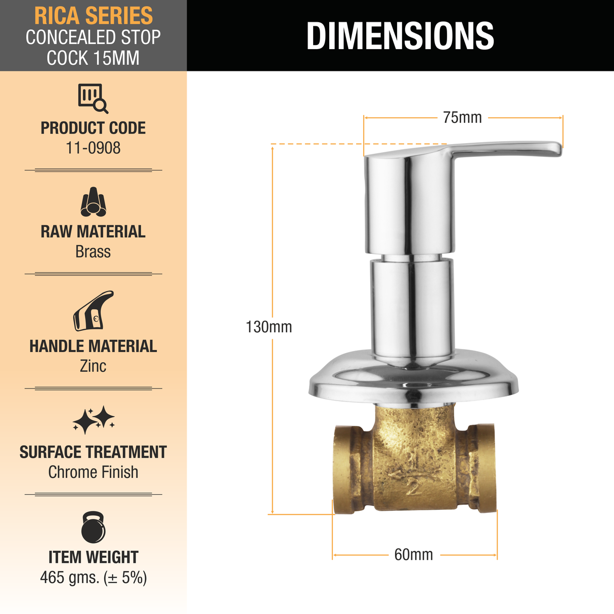 Rica Concealed Stop Valve Brass Faucet (15mm)- by Ruhe®