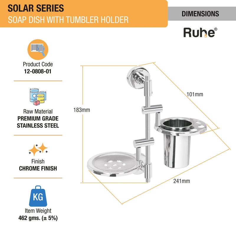 Solar Stainless Steel Soap Dish with Tumbler Holder - by Ruhe®