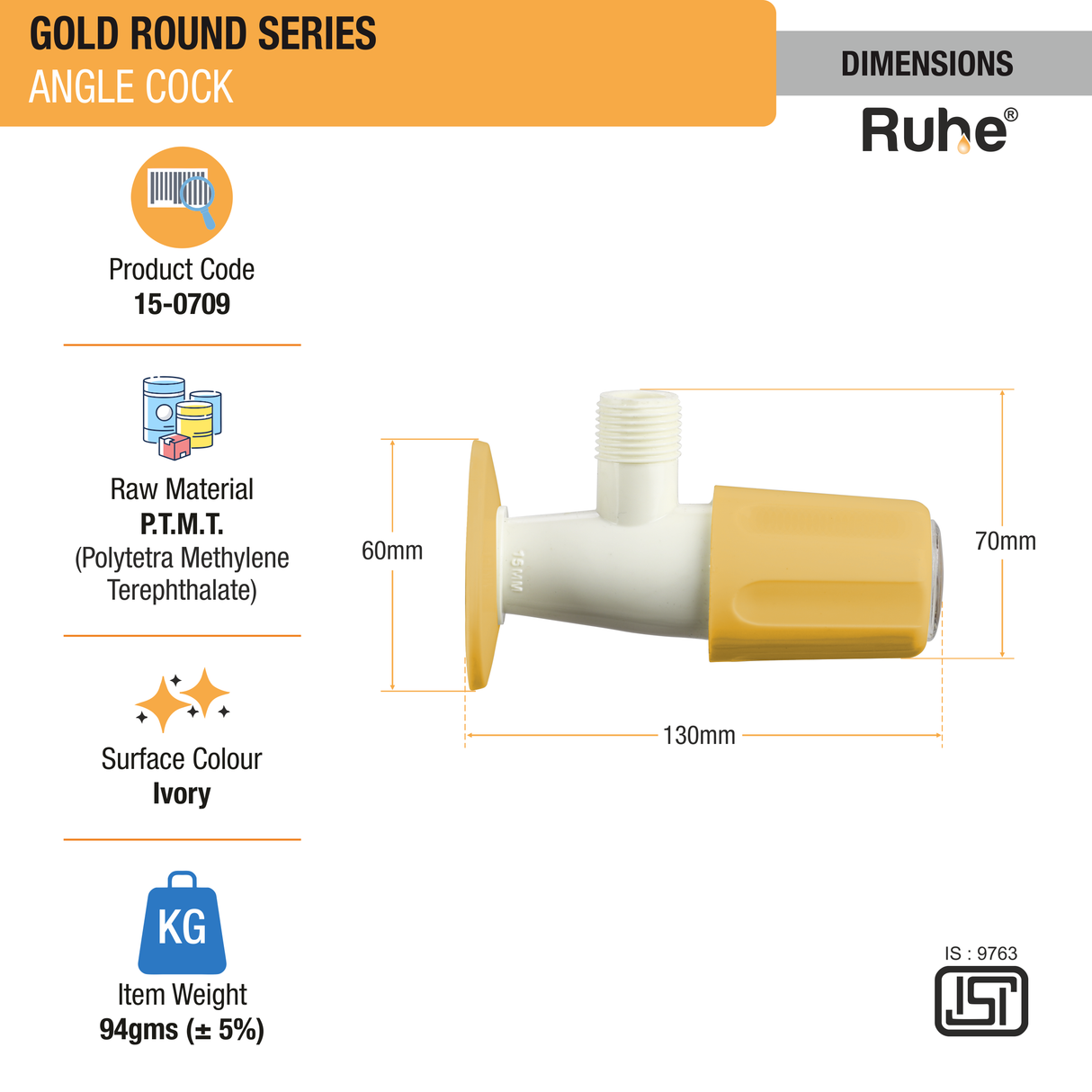 Gold Round Angle Valve PTMT Faucet - by Ruhe®