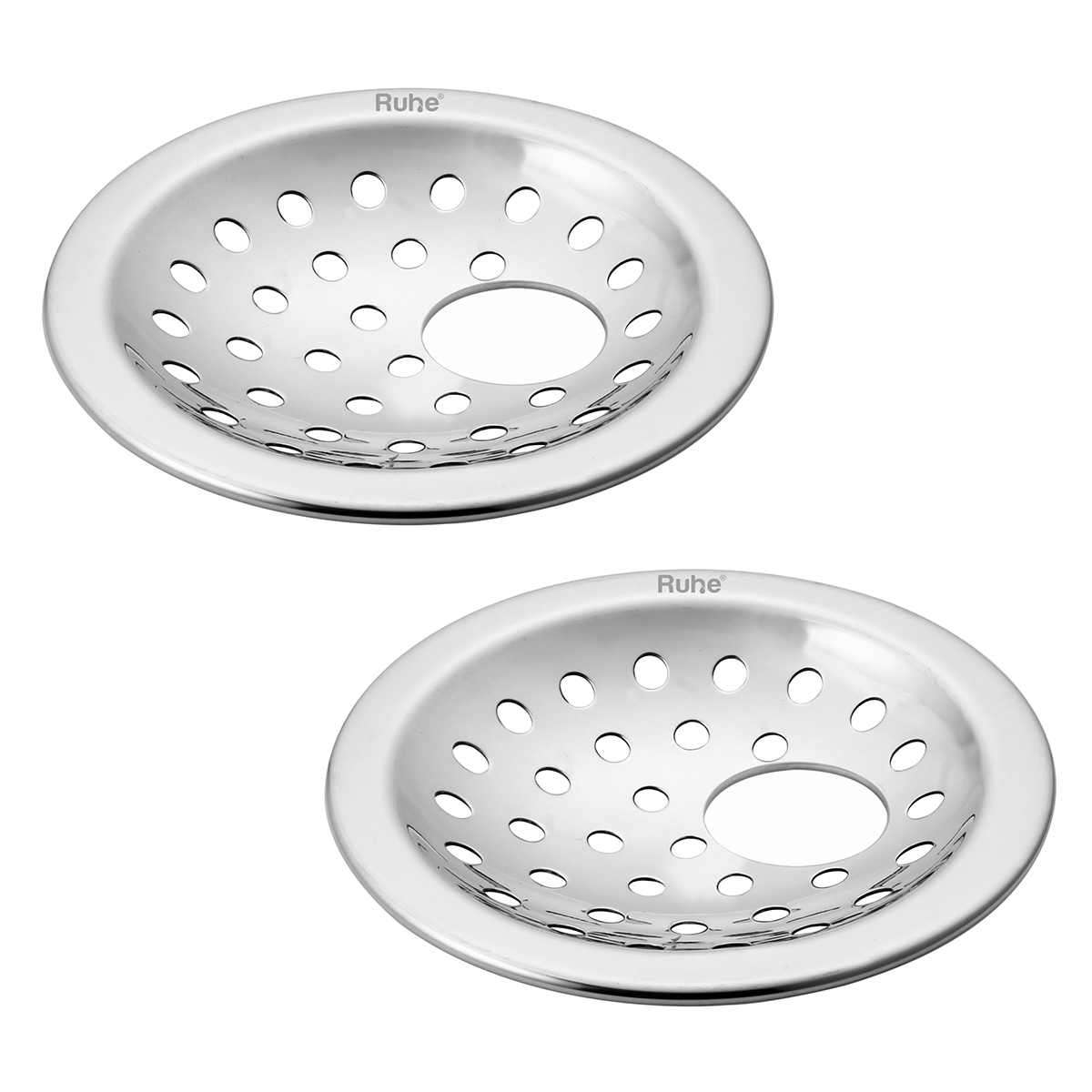 Solid Polka Round with Collar Floor Drain (5 Inches) with Hole (Pack of 2) - by Ruhe®