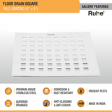 Palo Grating Floor Drain (6 x 6 inches) features