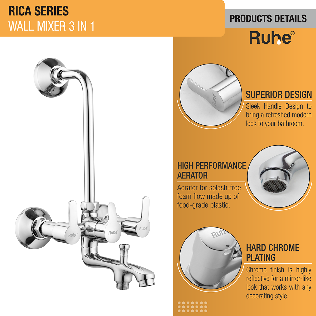 Rica 3-in-1 Wall Mixer Tap - by Ruhe