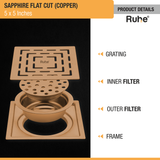 Sapphire Square Flat Cut Floor Drain in Antique Copper PVD Coating (5 x 5 Inches) product details