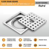 Check Floor Drain Square Flat Cut (5 x 5 Inches) with Holefeatures