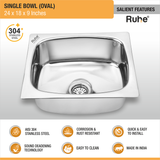 Oval Single Bowl (24 x 18 x 9 inches) 304-Grade Kitchen Sink features and benefits