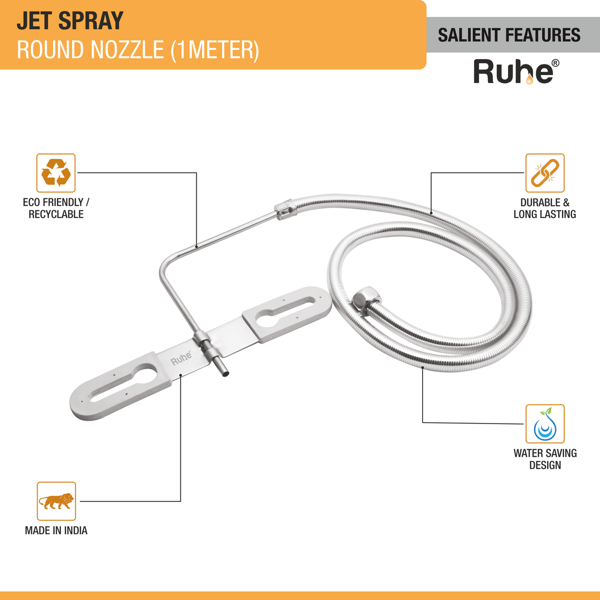 Jet Spray 304-Grade Round Nozzle with 1 Meter Tube - by Ruhe®