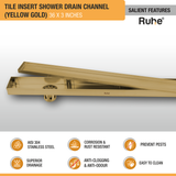 Tile Insert Shower Drain Channel (36 x 3 Inches) YELLOW GOLD PVD Coated features and benefits