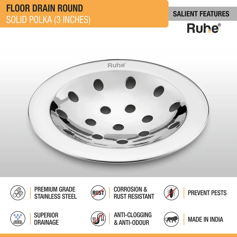 Solid Polka Round Floor Drain (3 inches) (Pack of 4) - by Ruhe