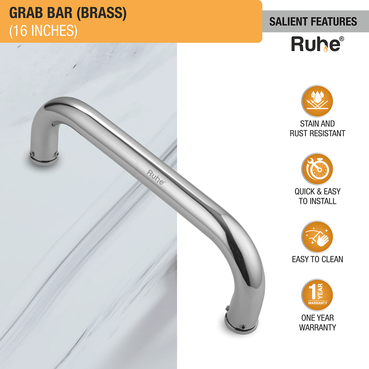 Brass Grab Bar (16 inches) - by Ruhe