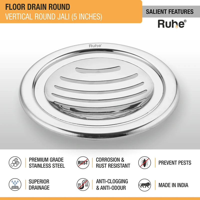 Vertical Round with Collar Floor Drain (5 Inches) (Pack of 2) - by Ruhe