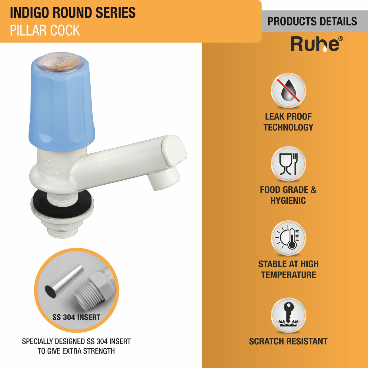 Indigo Round Pillar Tap PTMT Faucet - by Ruhe®