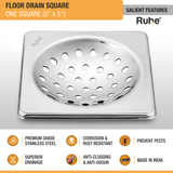 One Square with Collar Floor Drain (5 x 5 inches) (Pack of 2) features