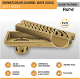 Wave Shower Drain Channel (40 x 4 Inches) YELLOW GOLD features