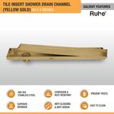 Tile Insert Shower Drain Channel (40 x 4 Inches) YELLOW GOLD PVD Coated features and benefits