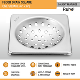 One Square with Collar Floor Drain (6 x 6 inches) features