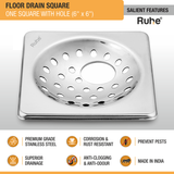 One Square with Collar Floor Drain (6 x 6 inches) with Hole features