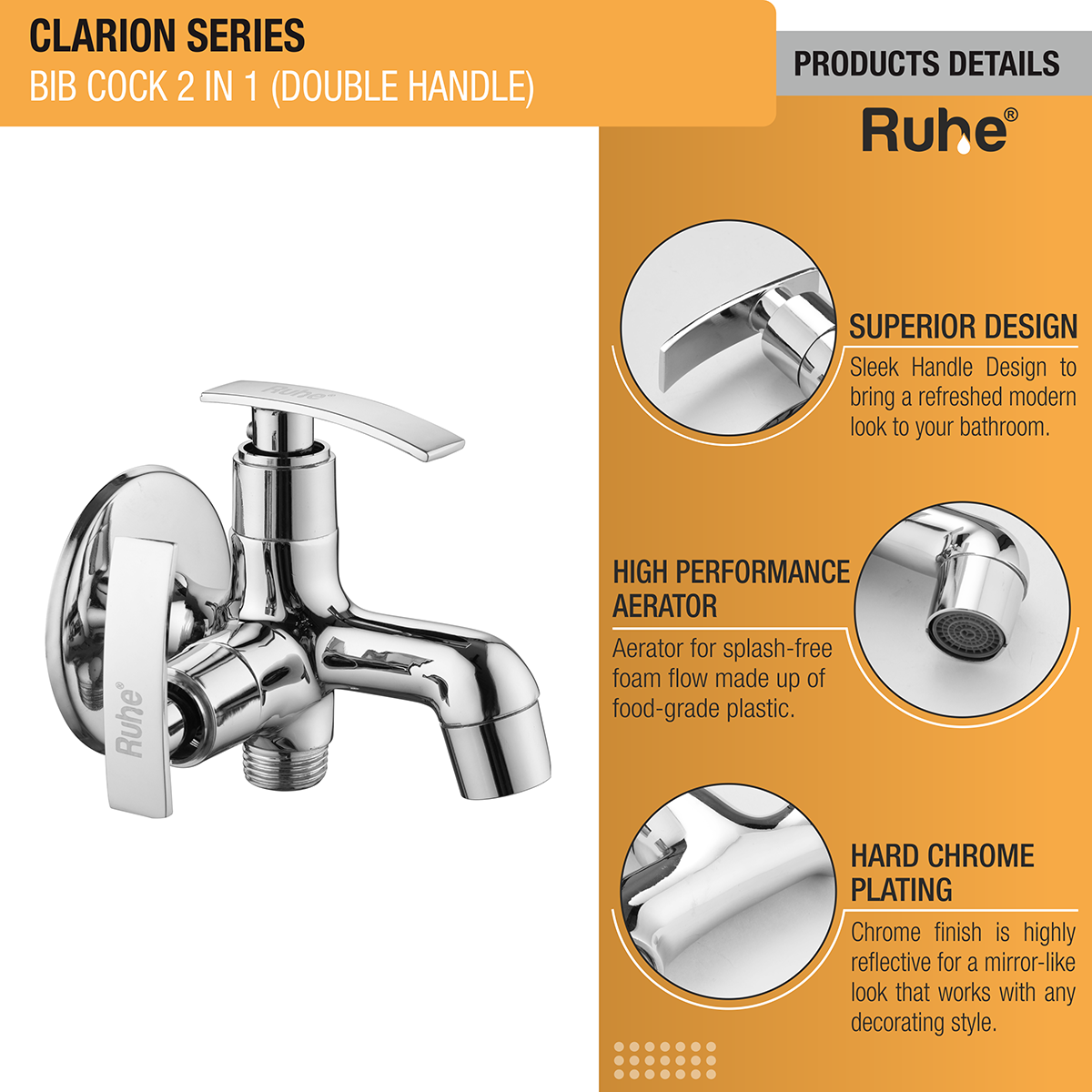Clarion Two Way Bib Tap Brass Faucet (Double Handle) product details