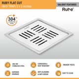 Ruby Square Flat Cut 304-Grade Floor Drain (5 x 5 Inches) features and benefits