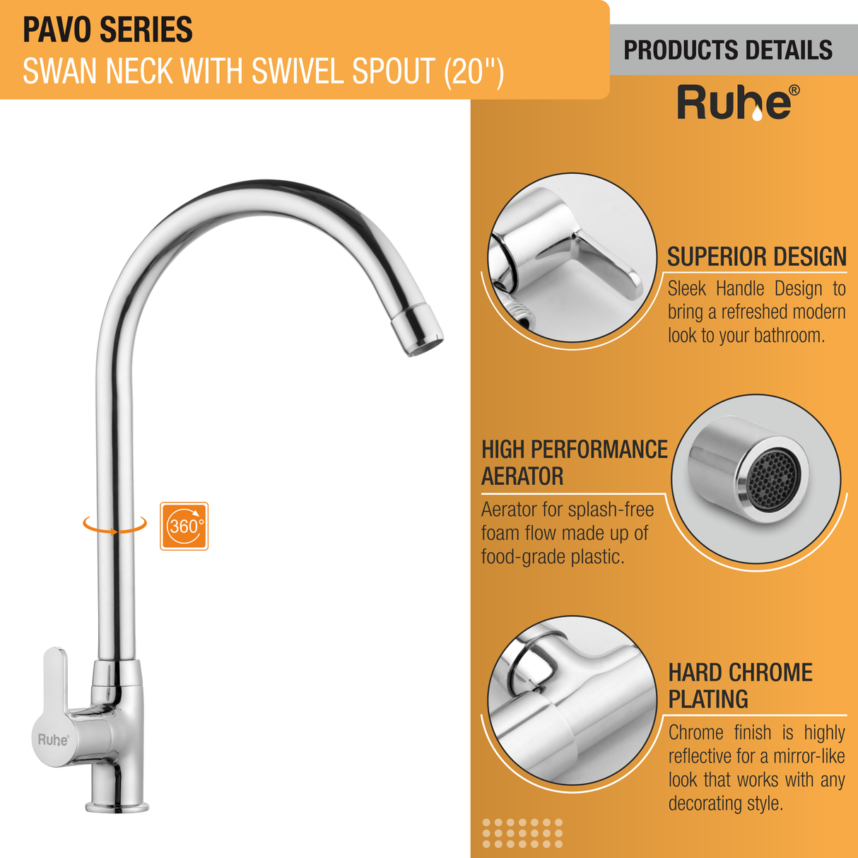 Pavo Swan Neck with Large (20 inches) Round Swivel Spout Faucet details
