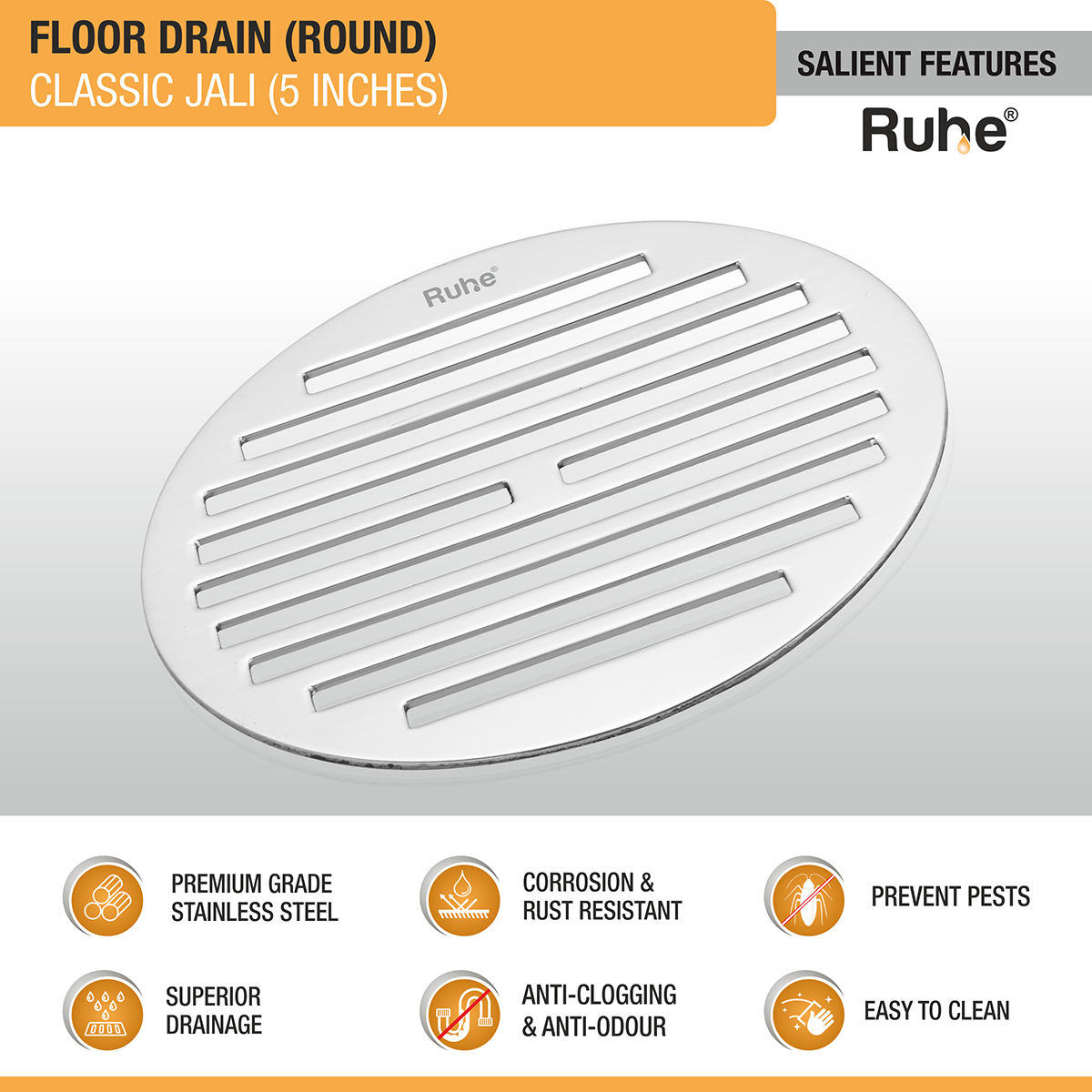 Classic Round Jali Floor Drain (5 inches) (Pack of 2) - by Ruhe®