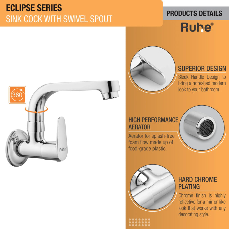 Eclipse Wall Mount Kitchen Sink Tap with Swivel Spout