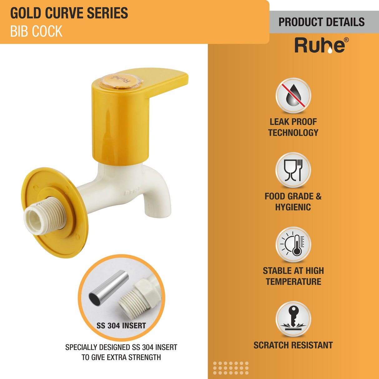 Gold Curve Bib Tap PTMT Faucet - by Ruhe®