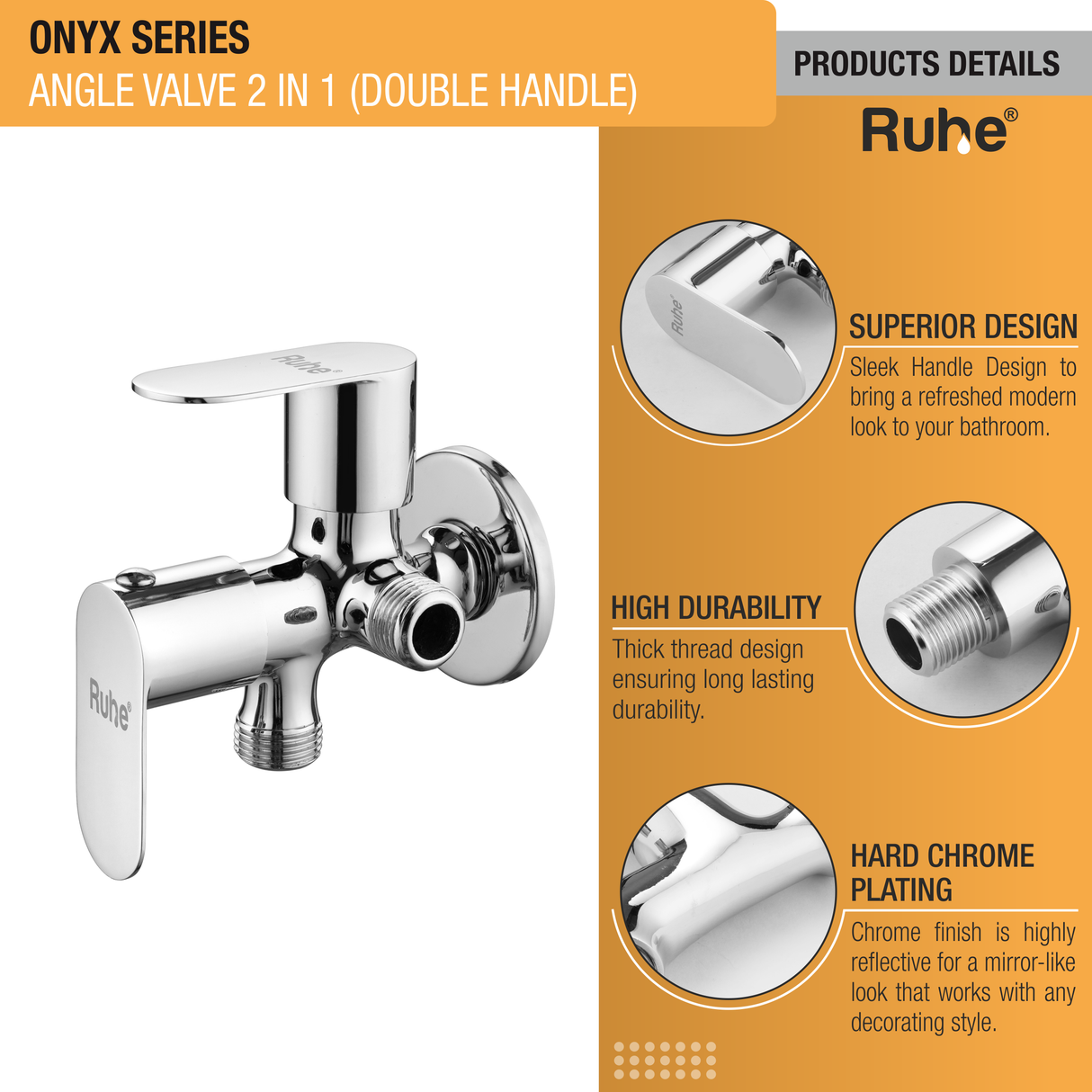Onyx Two Way Angle Valve Brass Faucet (Double Handle) product details